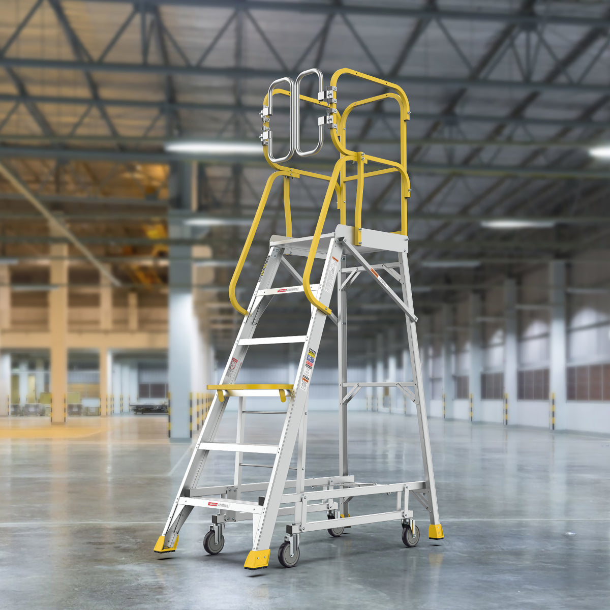 6 Step 375lbs Aluminum Rolling Platform Ladder