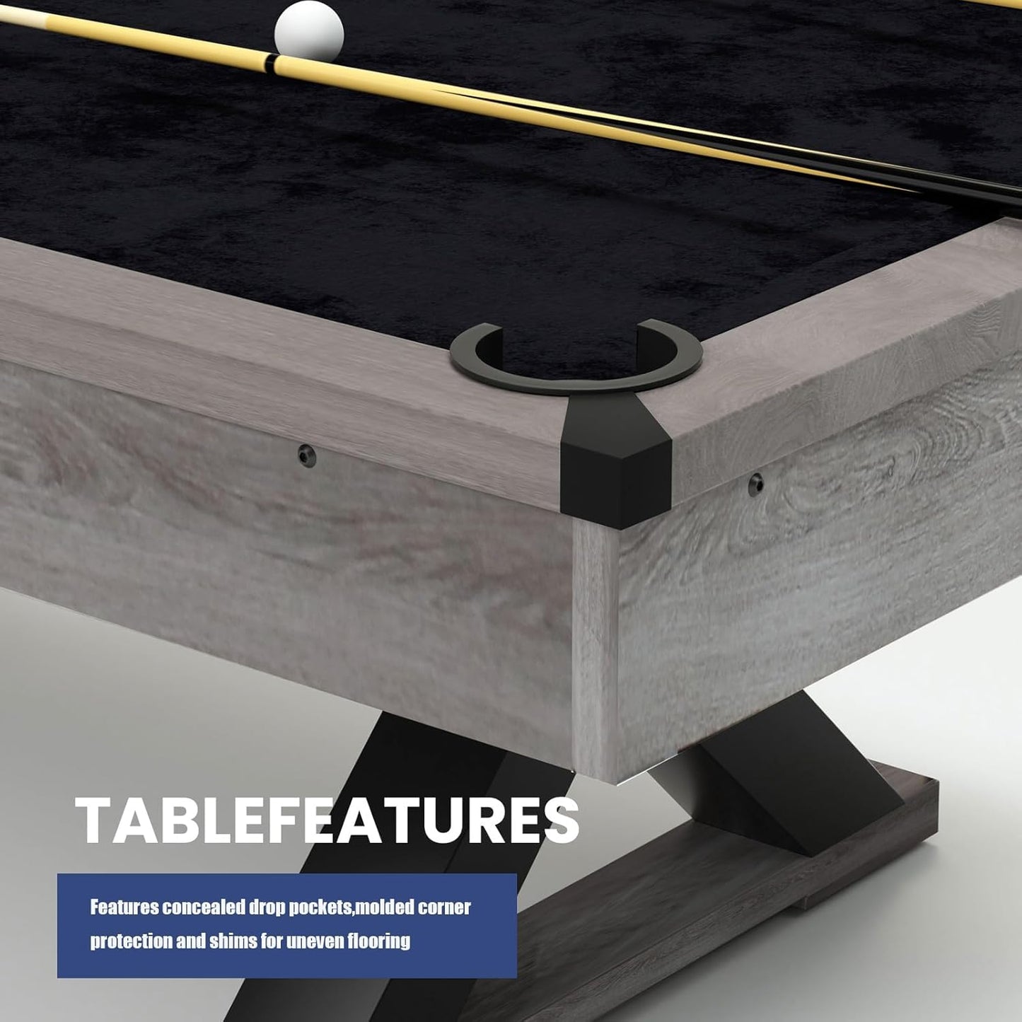 84" Pool Table, 7 FT Billiard Tables with 2 Cue Sticks, Billiard Balls, Cues, Cleaning Brush,Stable Legs,Modern Billiards Table,Black Cloth, Rustic Grey,84.1" L x 46.5" W x 32" H