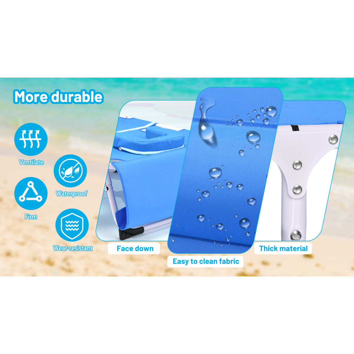 3-in-1 Heavy Duty Tanning Chair with Face Hole Adjustable 5-Position Folding Chaise Lounge Chairs for Outside Portable Lay Flat Beach Lounge Chair for Outdoor Sunbathing Patio Pool Lawn Camping Deck P
