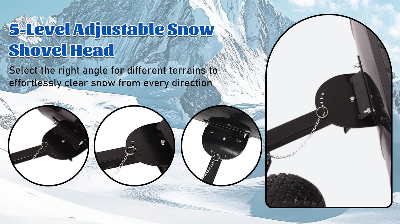 30" Heavy Duty Snow Shovel with Wheels, Garvee Adjustable Angle & Height Ergonomic Handle, Sidewalk & Pavement Clearing