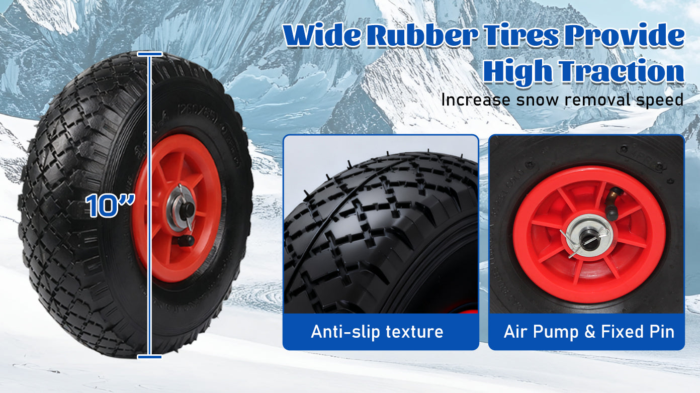 30" Heavy Duty Snow Shovel with Wheels, Garvee Adjustable Angle & Height Ergonomic Handle, Sidewalk & Pavement Clearing
