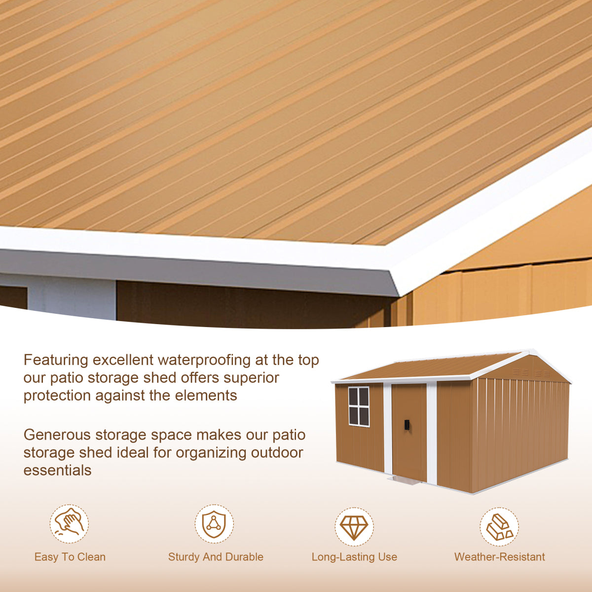 12x10 FT Heavy-Duty Metal Storage Shed with Windows, Lockable Door & Ventilation - Weatherproof Outdoor Garden Shed for Backyard, Lawn, and Tool Organization    RR
