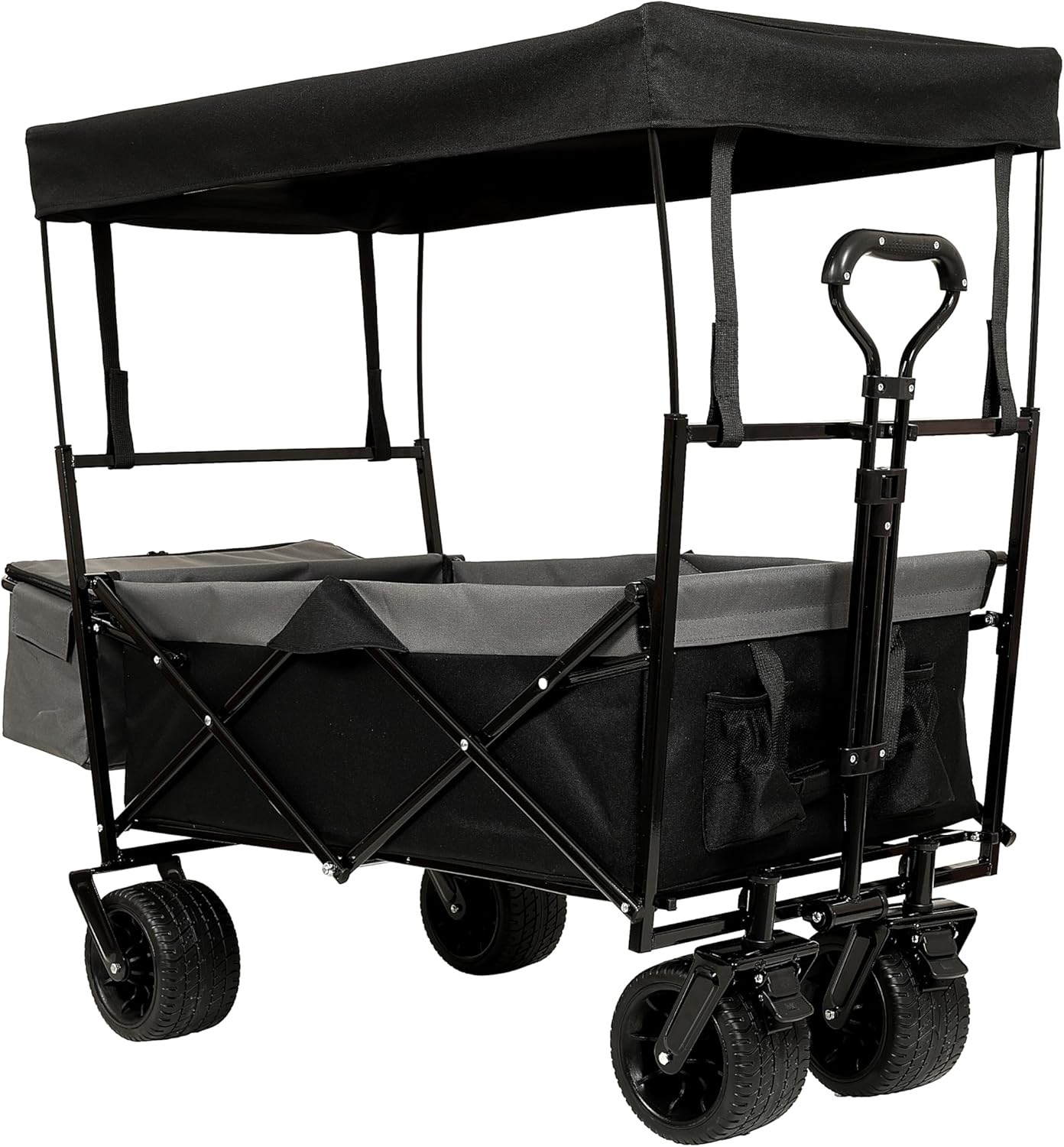 500Lbs Collapsible Wagon with Canopy, Lightweight Foldable Wagon Heavy Duty Utility Outdoor Garden Cartwith Mosquito net, Large Capacity for Camping, Shopping, Sports, and Garden Use (Black)