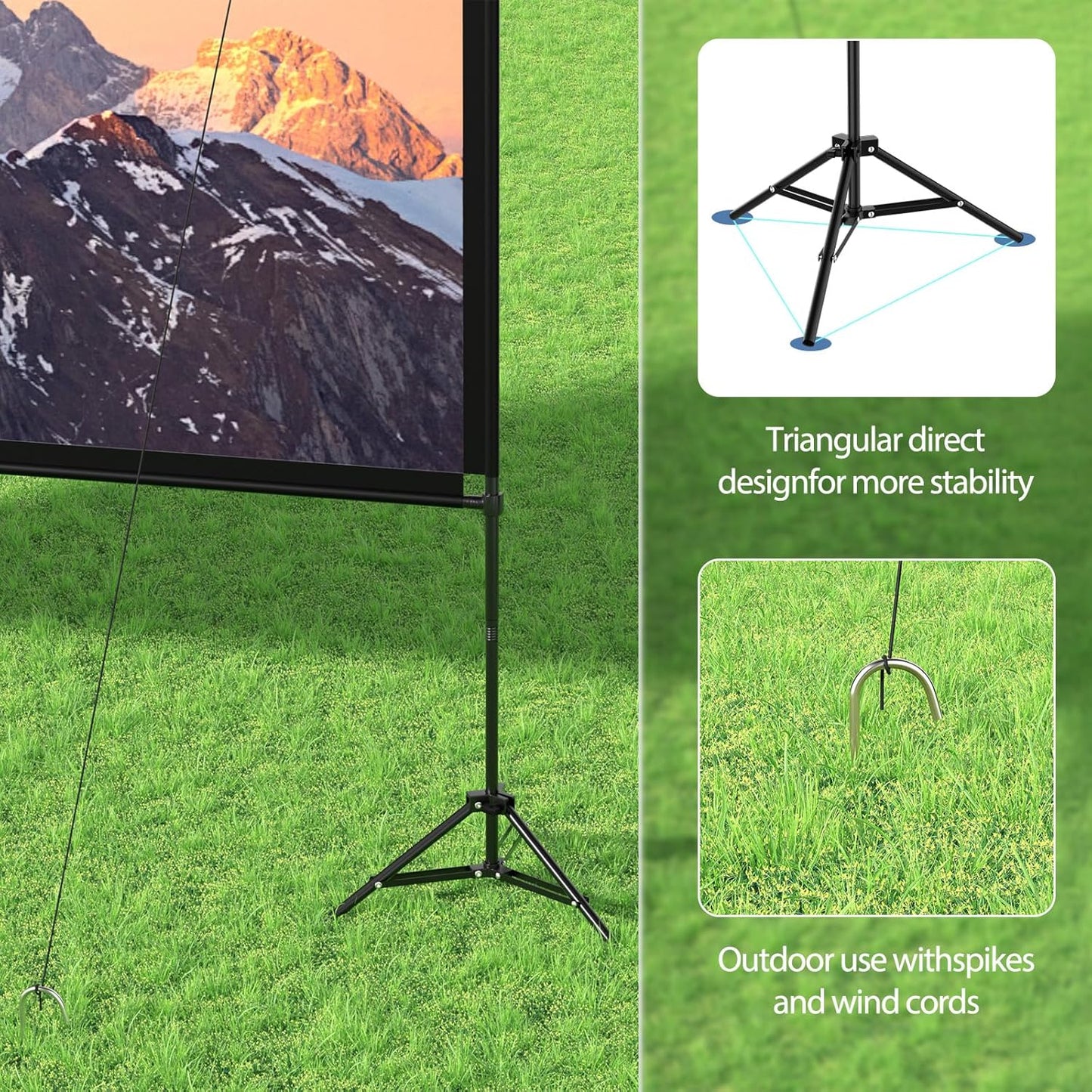 Projector Screen with Stand 100 Inch, 16:9 4K HD Portable Projector Screen Indoor Outdoor, Foldable Wrinkle-Free Movie Screen 160° Front Rear Projection Screen with Carry Bag for Home Movie