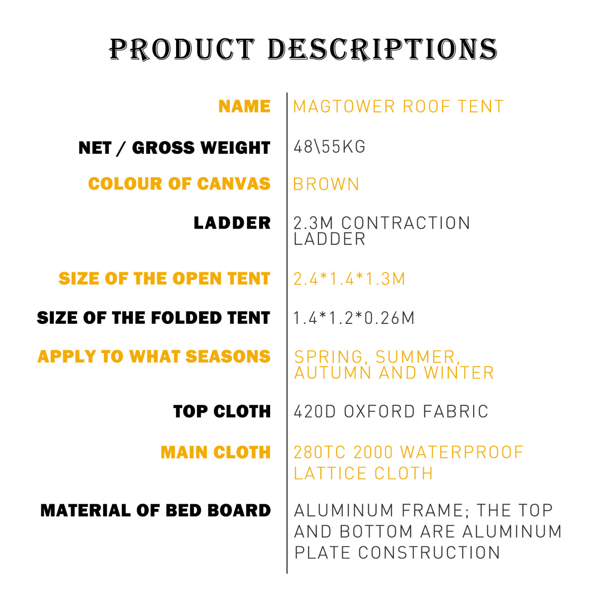 the roof tent with 280TC 2000 waterproof lattice cloth for using as a Camping Necessity A Mobile Home