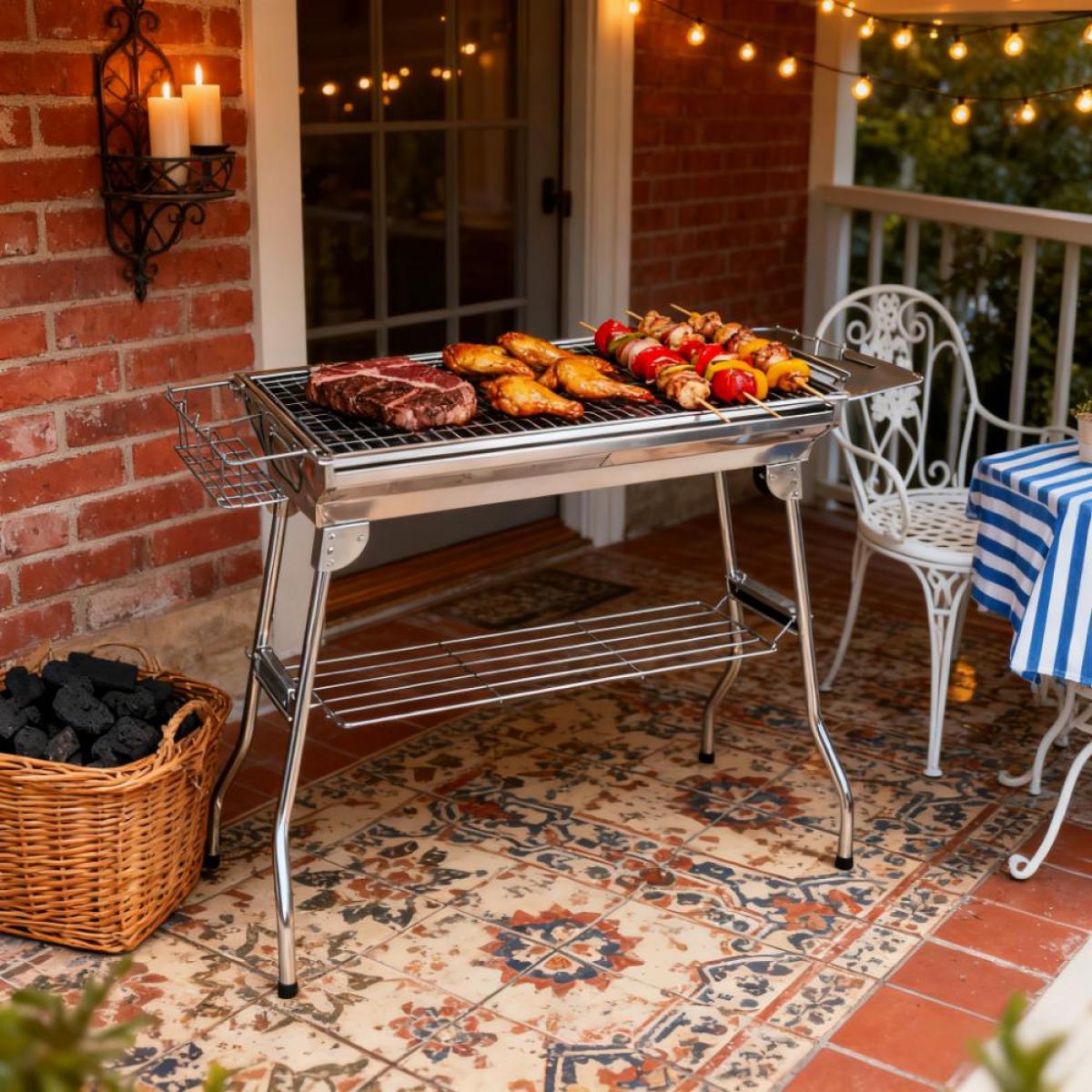 Folding Charcoal BBQ Grill,Portable Charcoal Barbecue Grill,Camp Picnic Cooker
