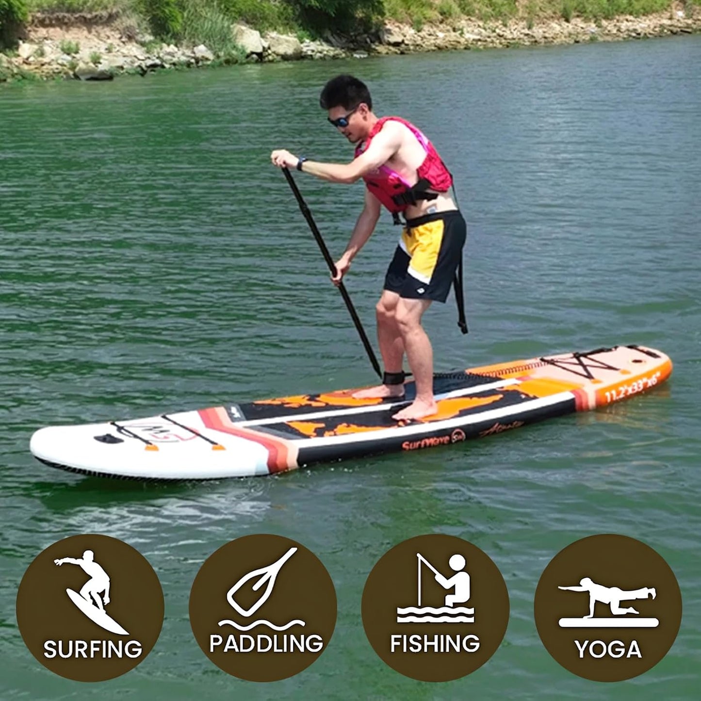 Extra Wide Inflatable Paddle Board,2-in-1 Adjustable Paddle Board for Adults,400lb Capacity Stand Up Stable Inflatable SUP, All Skill Levels,3 Detachable Fins,1 Backpack,Pump & Repair Kit