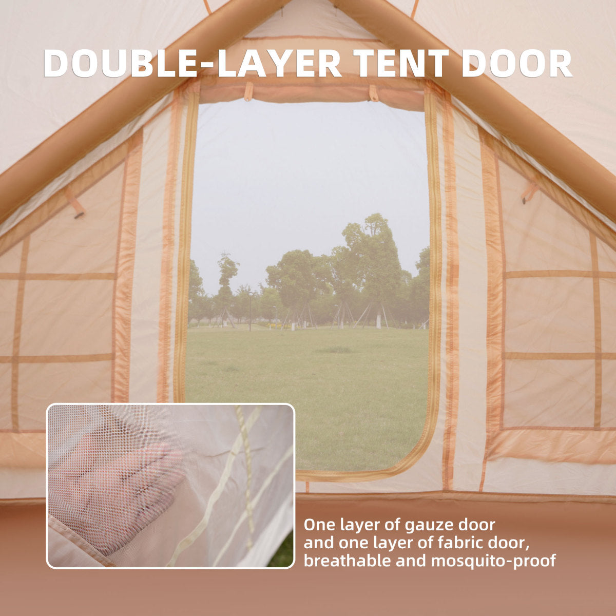 Inflatable Camping Tents with Hand Pump, Air Glamping Tents, Easy Setup Waterproof and Windproof Blow up Tent, 4 Seasons Oxford Cabin Tent with Mesh & Chimney Window.   WL