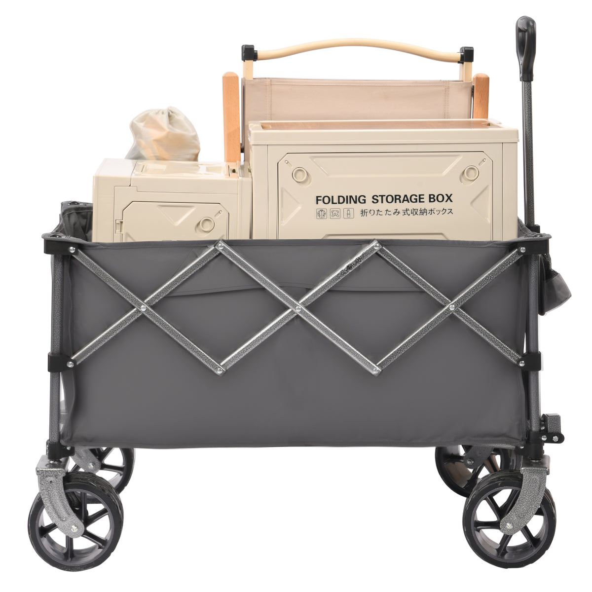 PORTABLE 400L Collapsible Wagon, Folding Wagon Cart , Beach Wagon with Big Wheels, 450LB Heavy Duty Foldable Wagon, Large Capacity Wagon for Camping, Sports, Garden, Baseball