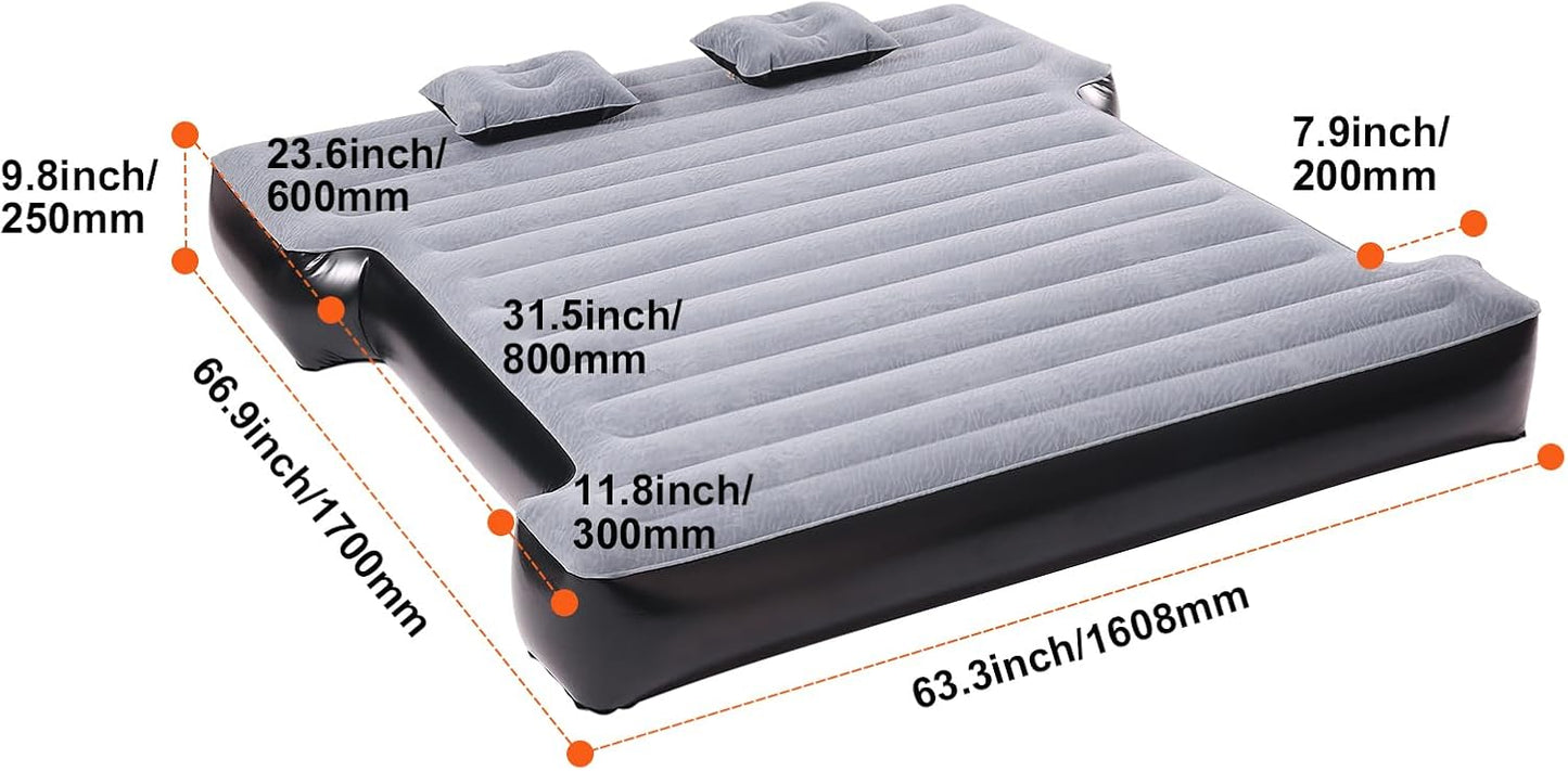 Inflatable Mattress for Pickup Beds, 5.5-5.8 ft Air Bed for Camping, Electric Pump, 2 Pillows, Storage Bag, Fits Silverado, RAM, F Series, Sierra, Titan, Tundra, Grey