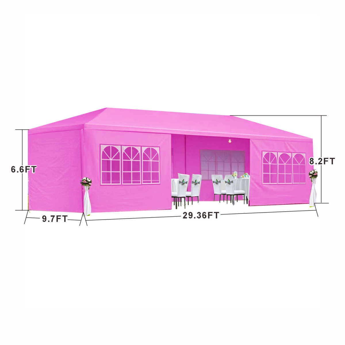 10x30' Wedding Party Canopy Tent Outdoor Gazebo with 8 Removable Sidewalls Pink Color