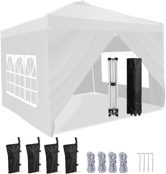 10x10 Pop Up Canopy - Portable Sun Shade Beach Tent, Gazebo Heavy Duty with Cover Wheeled Bag, 8 Stakes, 4 Removable Sidewalls, 4 Ropes, 4 Weight Bags, Ideal for Parties, Backyard, Camping