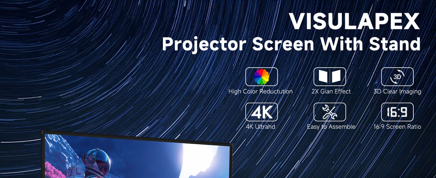 Projector Screen with Stand 100 Inch, 16:9 4K HD Portable Projector Screen Indoor Outdoor, Foldable Wrinkle-Free Movie Screen 160° Front Rear Projection Screen with Carry Bag for Home Movie