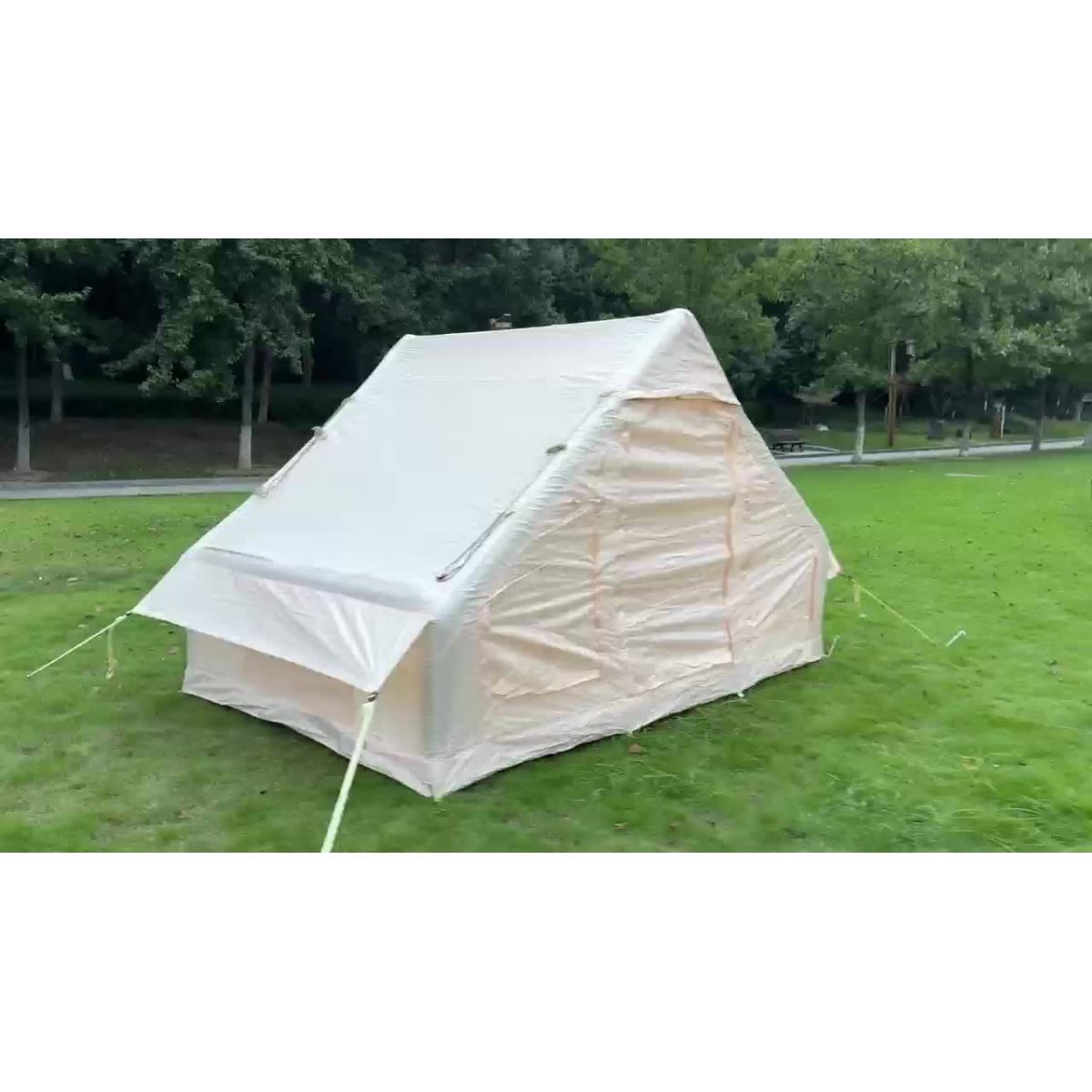 Inflatable Camping Tents with Hand Pump, Air Glamping Tents, Easy Setup Waterproof and Windproof Blow up Tent, 4 Seasons Oxford Cabin Tent with Mesh & Chimney Window.   WL