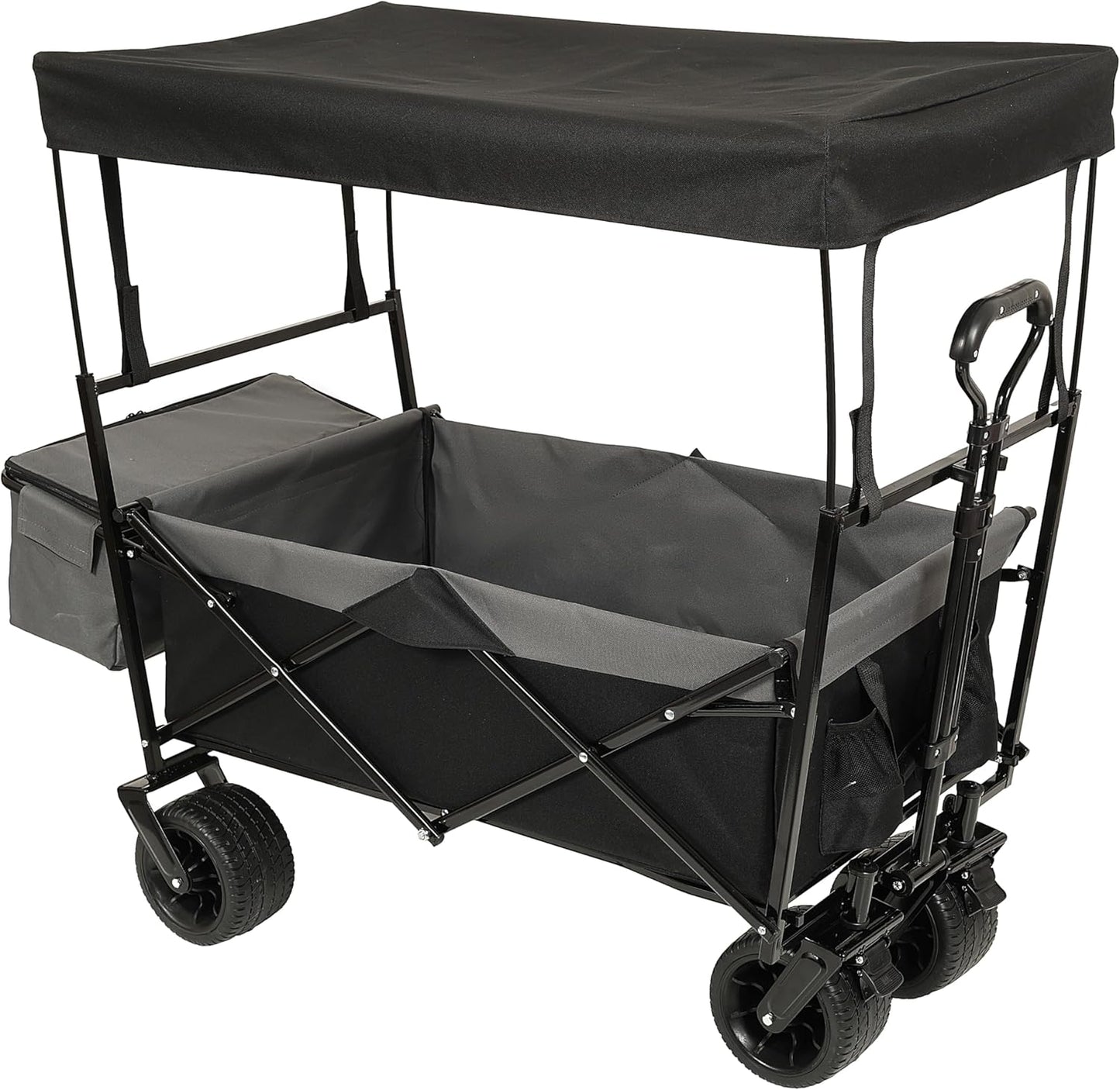 500Lbs Collapsible Wagon with Canopy, Lightweight Foldable Wagon Heavy Duty Utility Outdoor Garden Cartwith Mosquito net, Large Capacity for Camping, Shopping, Sports, and Garden Use (Black)