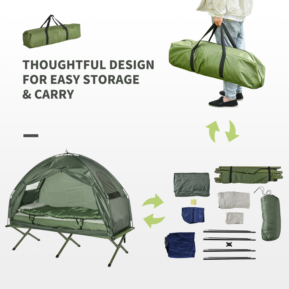 All-in-One Folding Camping Cots for Adults,Portable Single Sleeping Cot Camping Bed