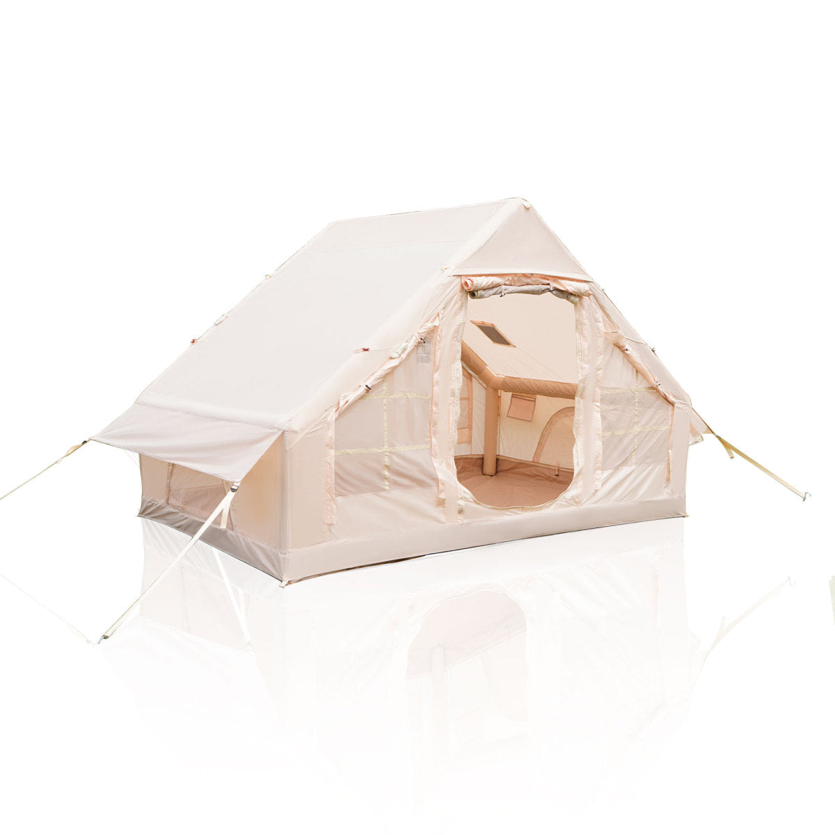 Inflatable Camping Tents with Hand Pump, Air Glamping Tents, Easy Setup Waterproof and Windproof Blow up Tent, 4 Seasons Oxford Cabin Tent with Mesh & Chimney Window.   WL
