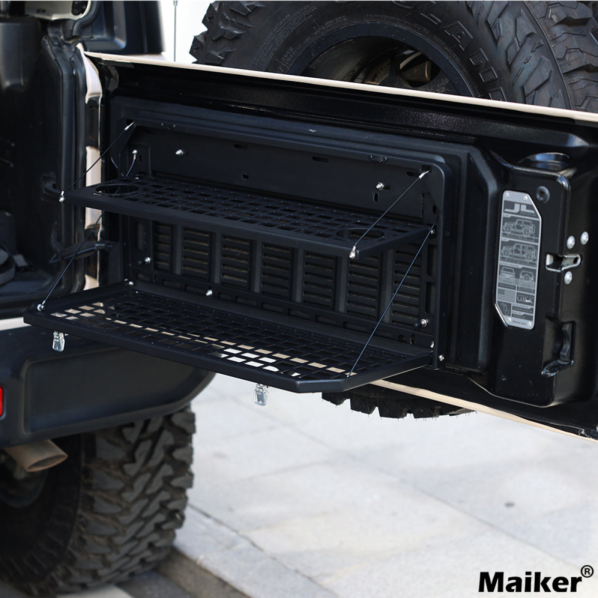 2-Tier Tailgate Table Rear Foldable Storage Cargo Rack Outdoor Camping Desk for 2007-2022 Jeep Wrangler JK&JL 4 Door (Not Fit JK Models with Stock Subwoofer)