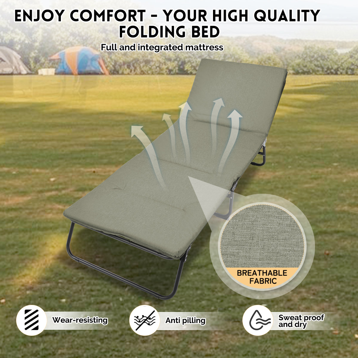 Folding Camping Cot for Adults,  5-Angle Adjustable Camping Cot Heavy Duty Outdoor Bed with Carry Bag,1200 D Layer Oxford Travel Camp Cots