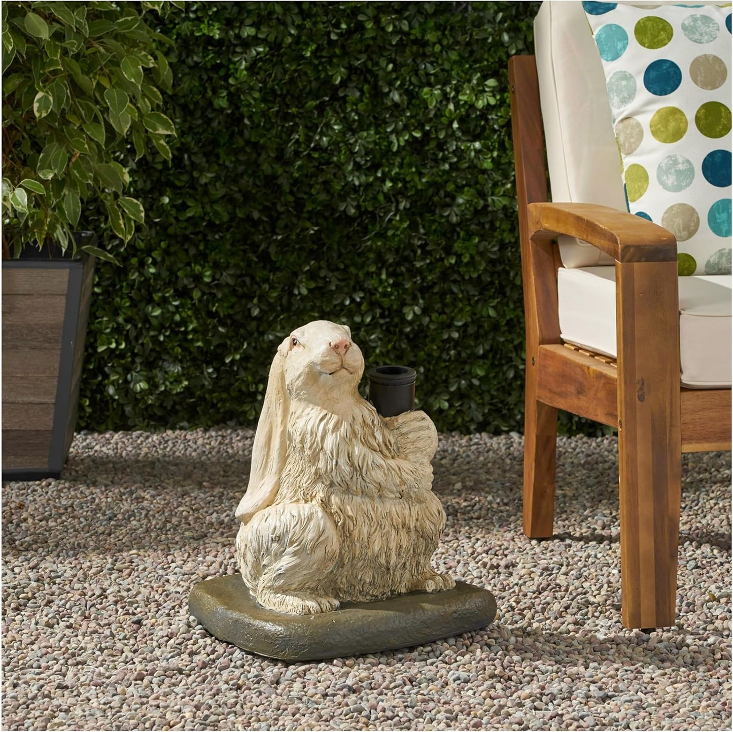 Rabbit Umbrella Base - 50lb Matte White Outdoor Patio Stand - Concrete with Resin Finish - Fits 1.5", 1.75", & 2" Poles - Charming Garden Decor
