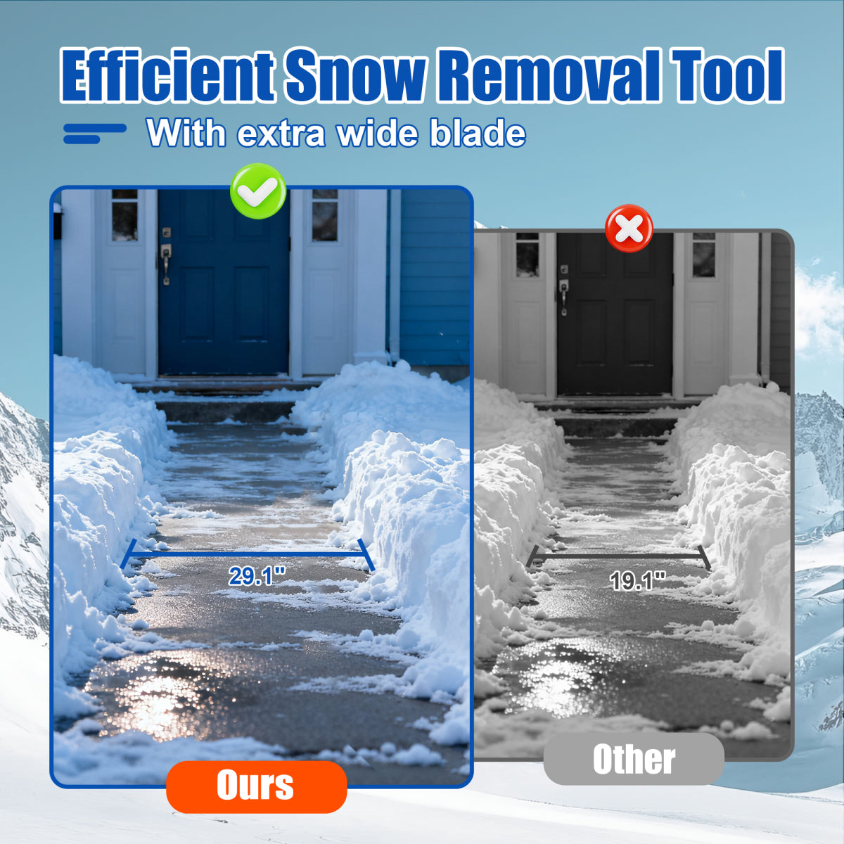 30" Heavy Duty Snow Shovel with Wheels, Garvee Adjustable Angle & Height Ergonomic Handle, Sidewalk & Pavement Clearing