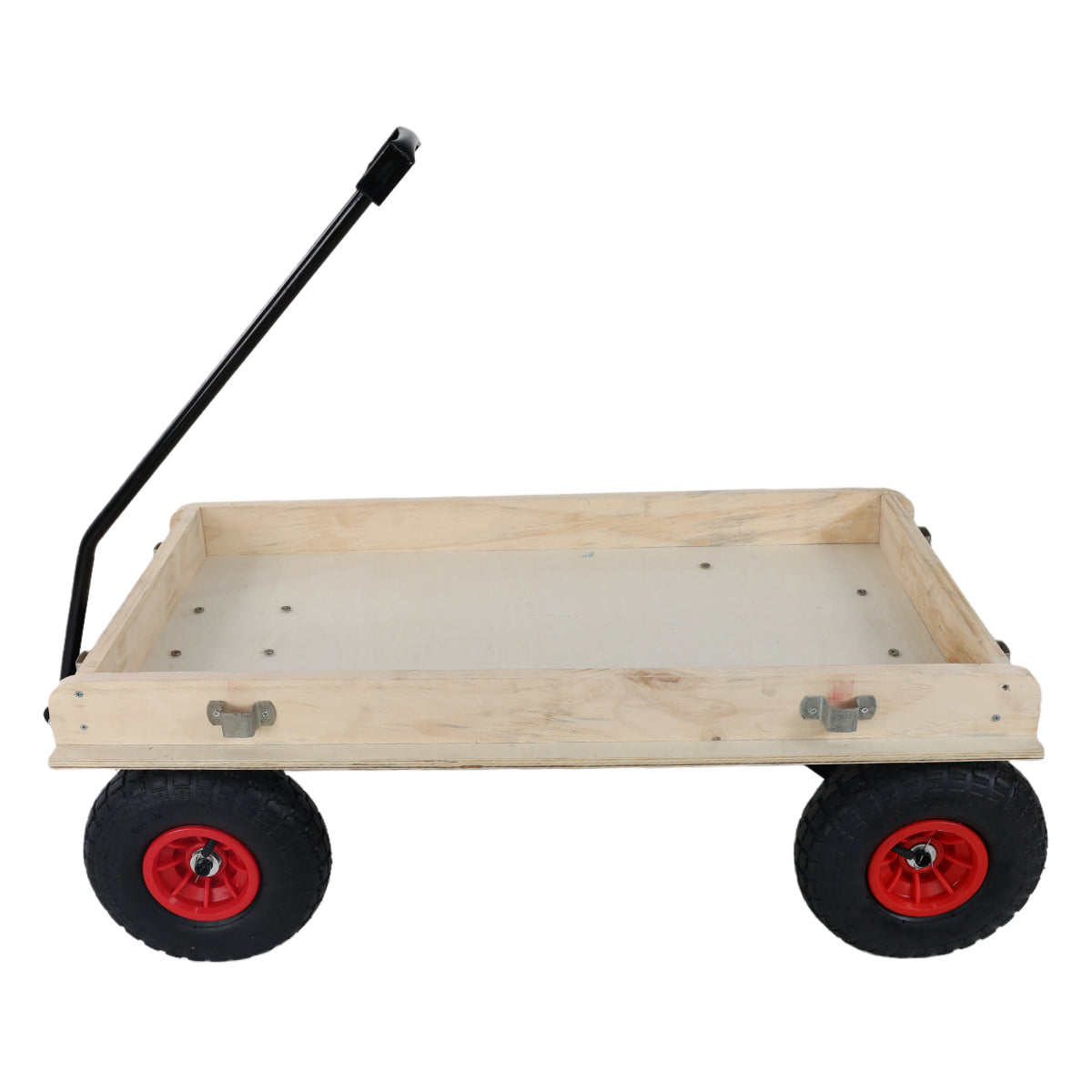 Children's and garden wooden carriages, all-terrain rubber inflatable wheelers, outdoor games, courtyard transportation, picnic supplies (red and natural colors)