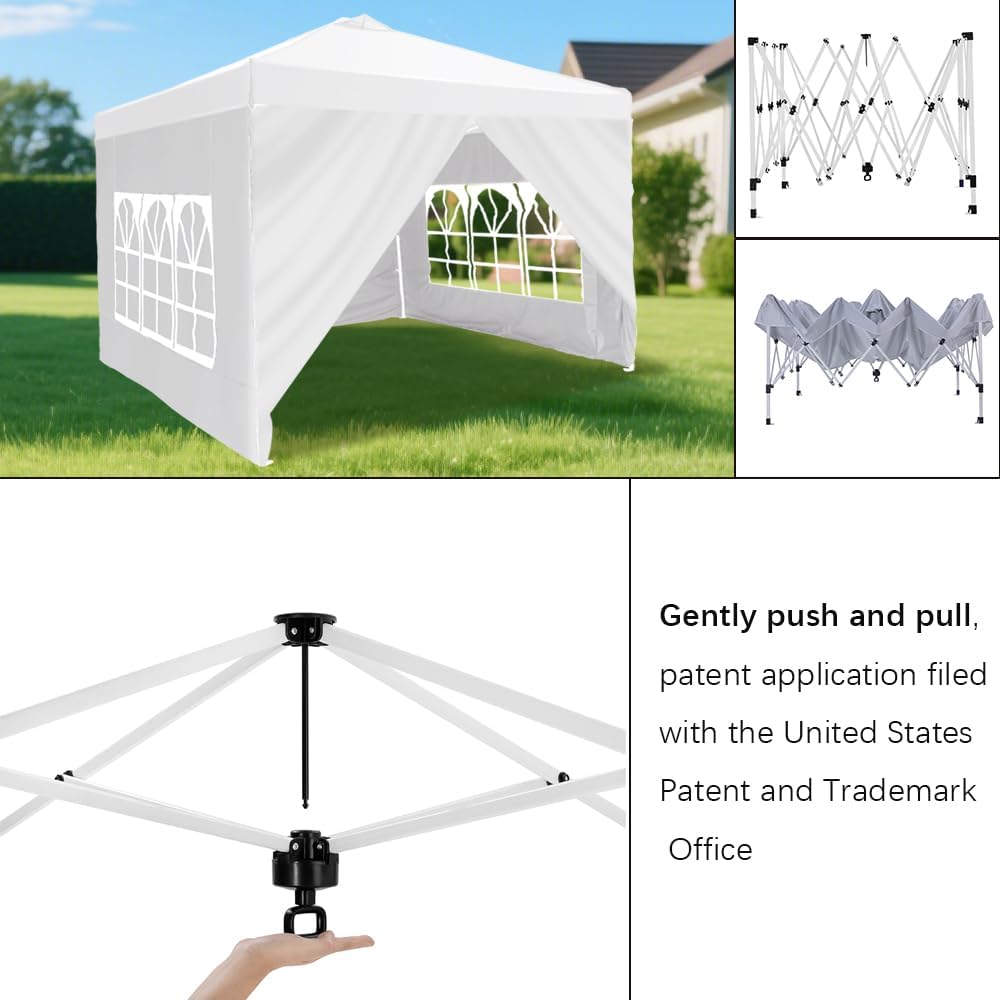 10x10 Pop Up Canopy - Portable Sun Shade Beach Tent, Gazebo Heavy Duty with Cover Wheeled Bag, 8 Stakes, 4 Removable Sidewalls, 4 Ropes, 4 Weight Bags, Ideal for Parties, Backyard, Camping