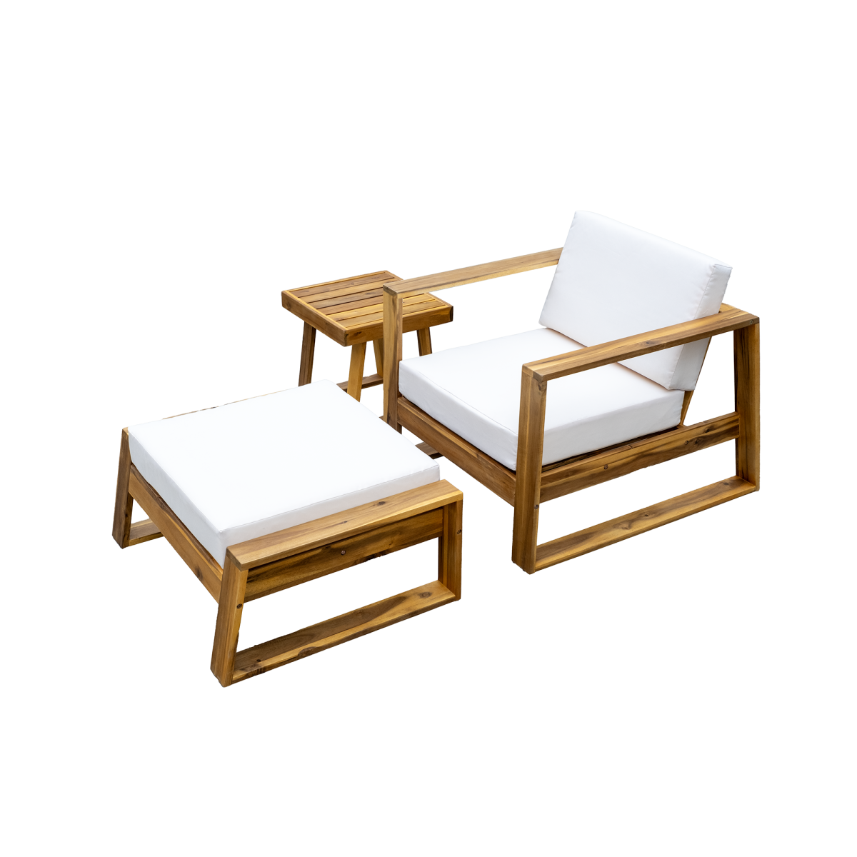 U_STYLE Acacia Wood Outdoor Lounge Set - Chair and Ottoman with Removable Cushions, All-Weather Outdoor Chaise Lounge/Daybed, Perfect for Patios, Balconies, and Gardens