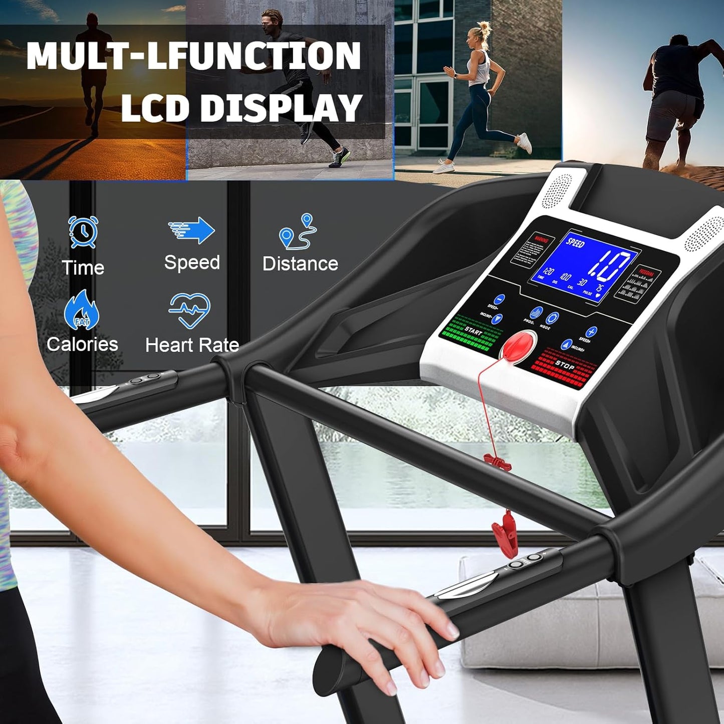 FYC Foldable Treadmill with Auto Incline (0-15°) – 3.5HP Quiet Motor, 400 lb Capacity, Bluetooth Speakers, APP Control, Shock Absorption, LCD Display & Heart Rate Monitor – Folding Treadmill for Home