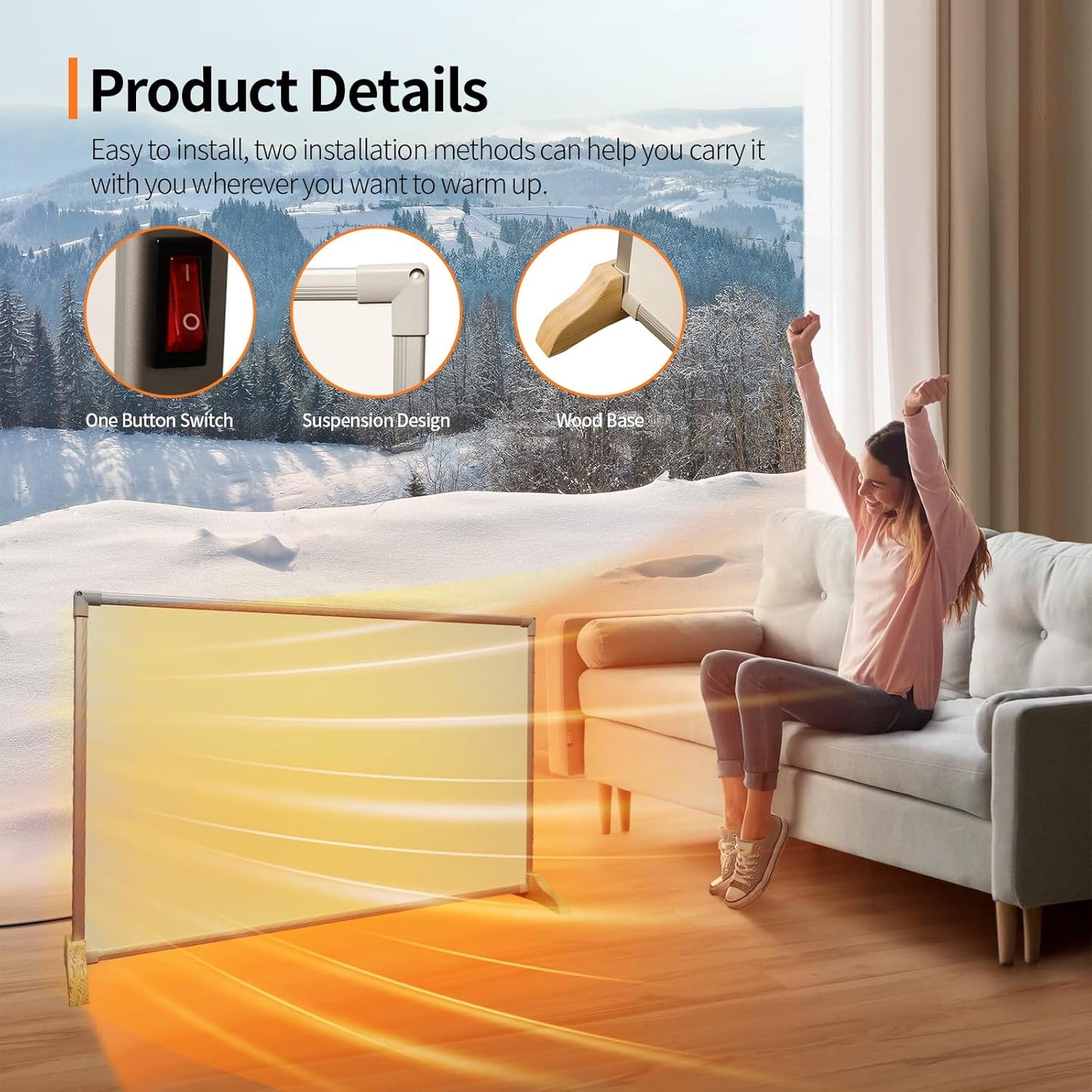 550W Graphene Wall Heater - Energy Efficient Electric Heating Panel with Adjustable Thermostat, Ultra-Thin Design, Fast Heating, Safe & Quiet Operation for Home and Office