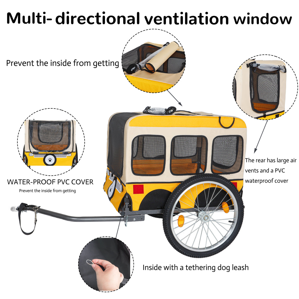Large Folding Bike Trailer for Dogs – Heavy-Duty Steel Frame, Spacious Design with 20-Inch Wheels for All-Terrain Cycling, Jogging & Camping Adventure extra fat width 20-1/8in wheel