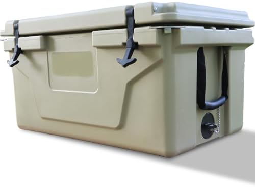 65 QT Rotomolded Cooler with Wheels & Drain Plug,Insulated Ice Chest for Camping, Fishing, Outdoors,Drinks, Heavy-Duty Cooler Box, 5-Day Cold Retention
