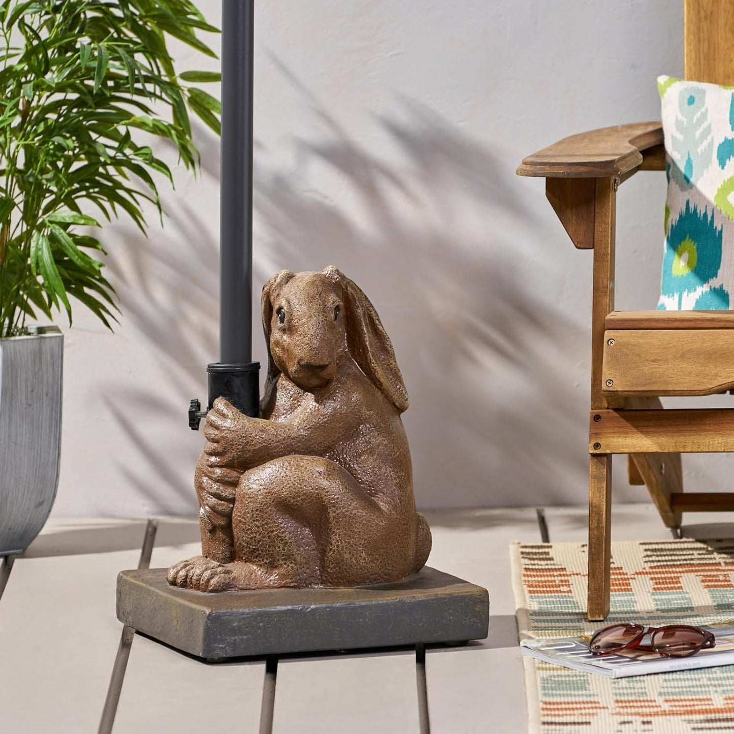 Rabbit Umbrella Base - Lightweight Concrete with Resin Finish, 13.5x13.5x16.25 Inches, Sturdy & Stylish Patio Support for Outdoor Umbrellas