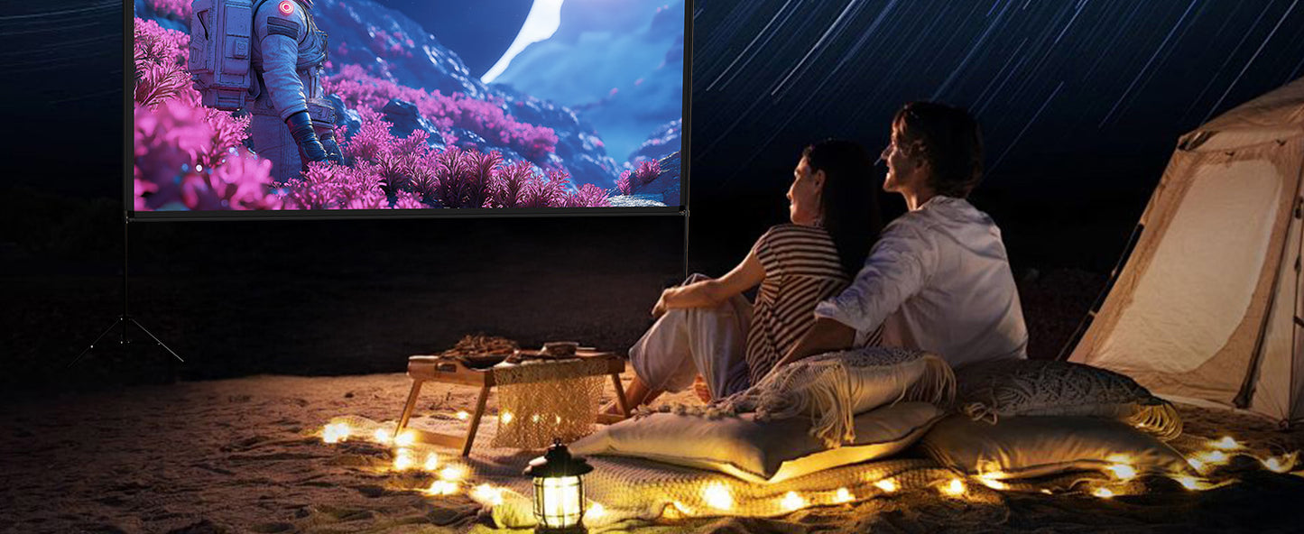 Projector Screen with Stand 100 Inch, 16:9 4K HD Portable Projector Screen Indoor Outdoor, Foldable Wrinkle-Free Movie Screen 160° Front Rear Projection Screen with Carry Bag for Home Movie