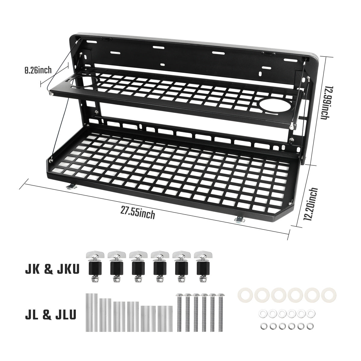 2-Tier Tailgate Table Rear Foldable Storage Cargo Rack Outdoor Camping Desk for 2007-2022 Jeep Wrangler JK&JL 4 Door (Not Fit JK Models with Stock Subwoofer)