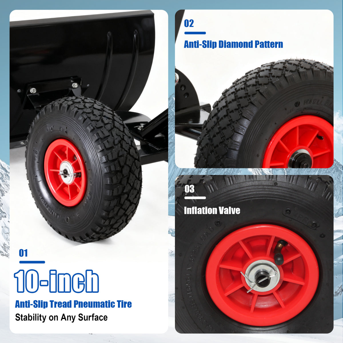 30" Heavy Duty Snow Shovel with Wheels, Garvee Adjustable Angle & Height Ergonomic Handle, Sidewalk & Pavement Clearing