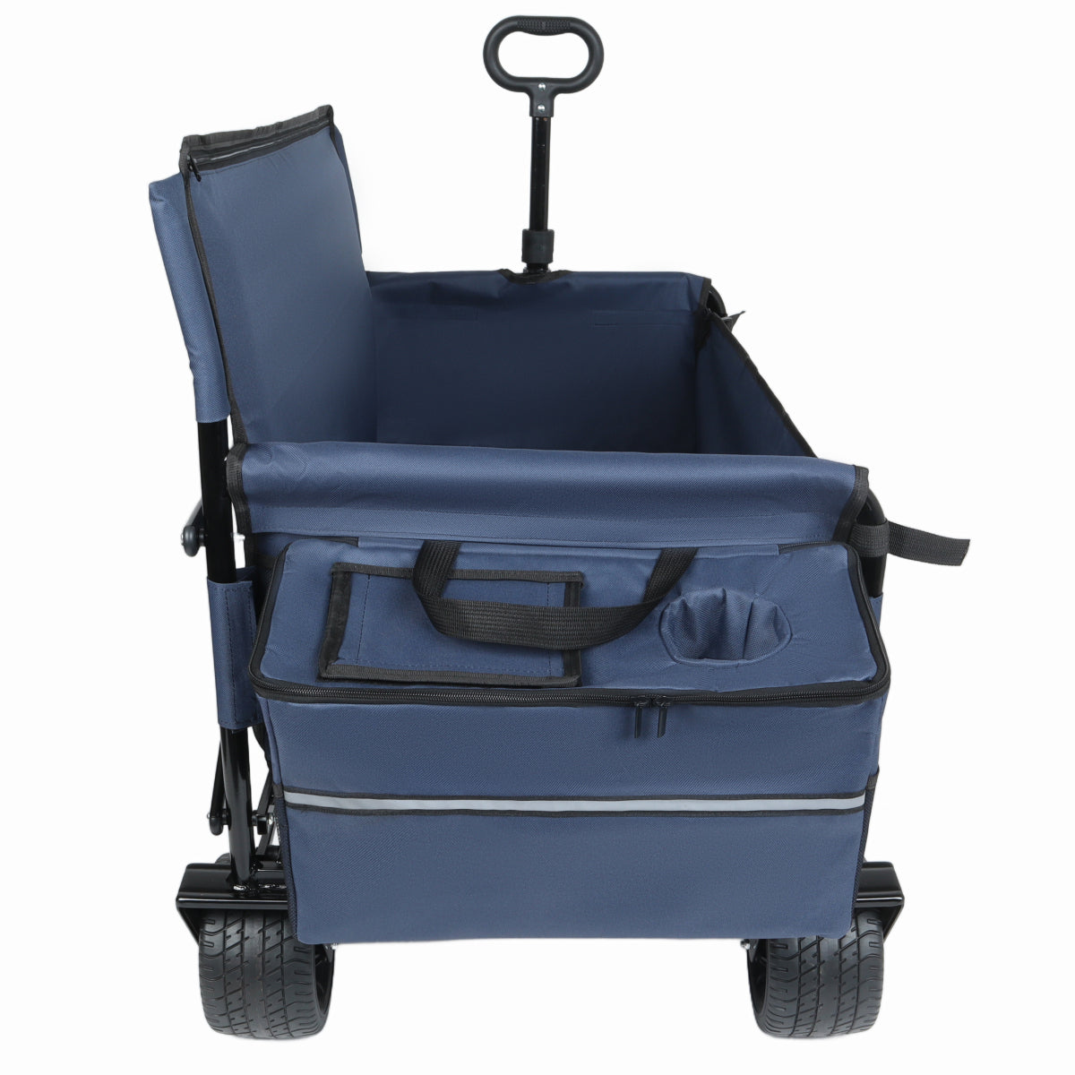 3-in-1 Folding Wagon Cart with Bench Seat & Storage, patent protection- Includes 1 ice pack, 500lbs Heavy-Duty, 180L Capacity All-Terrain Wheels for Camping, Beach, Sports, Garden, dark blue