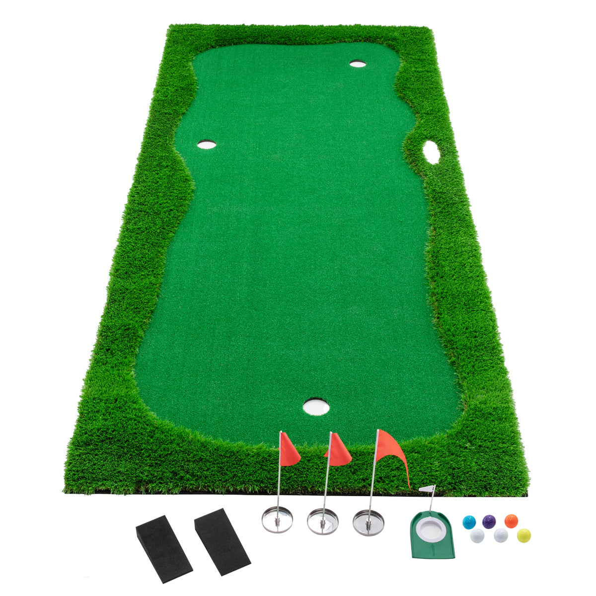 12x5 FT Golf Putting Green, Golf Training Mat with High-quality Turf, 3 Holes, 3 Flags and Cups for Indoor Outdoor