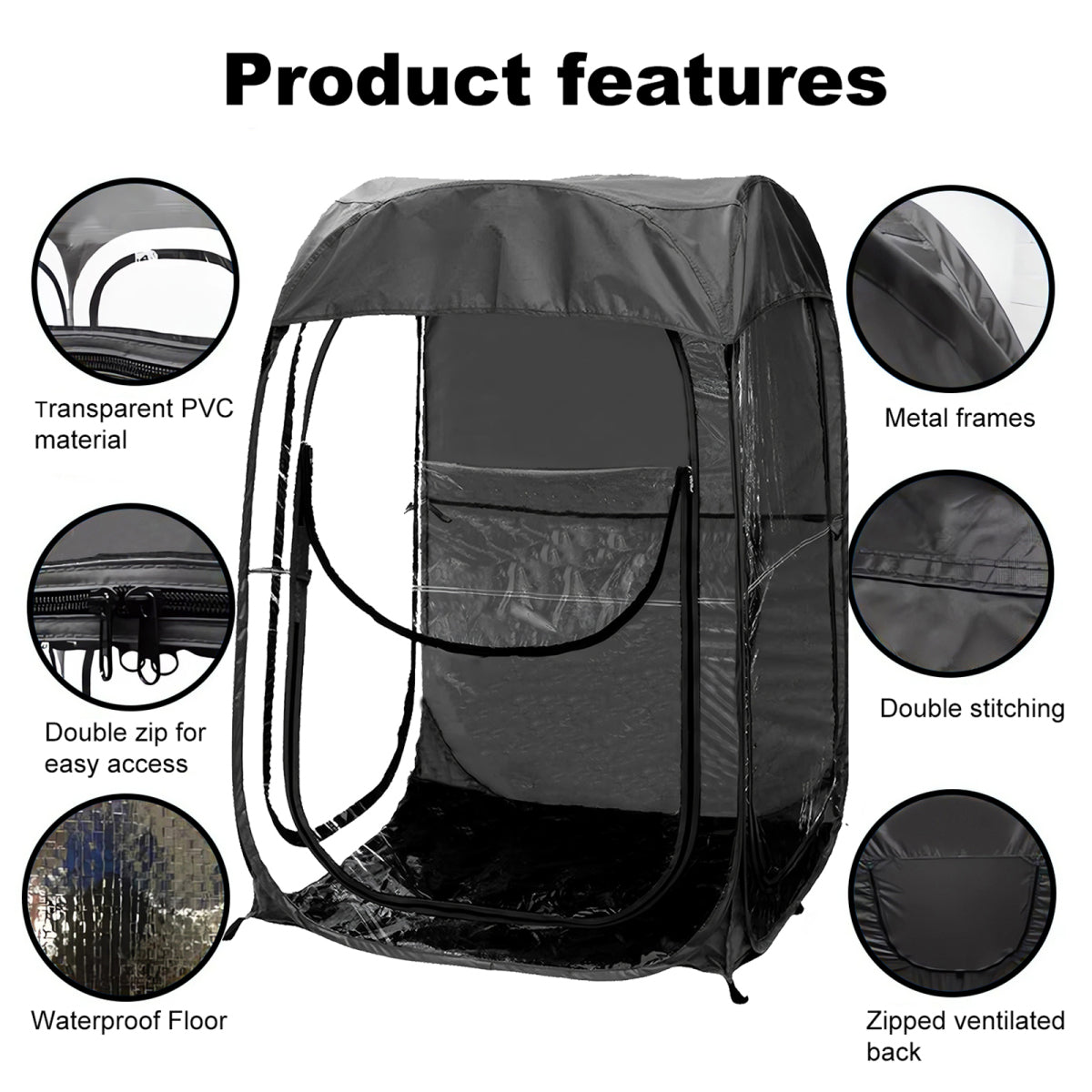Portable Pop Up Sports Tent, Ideal Shelter for Outdoor Sports Events, Fishing and Camping, Protection from Cold Wind and Rain, Black