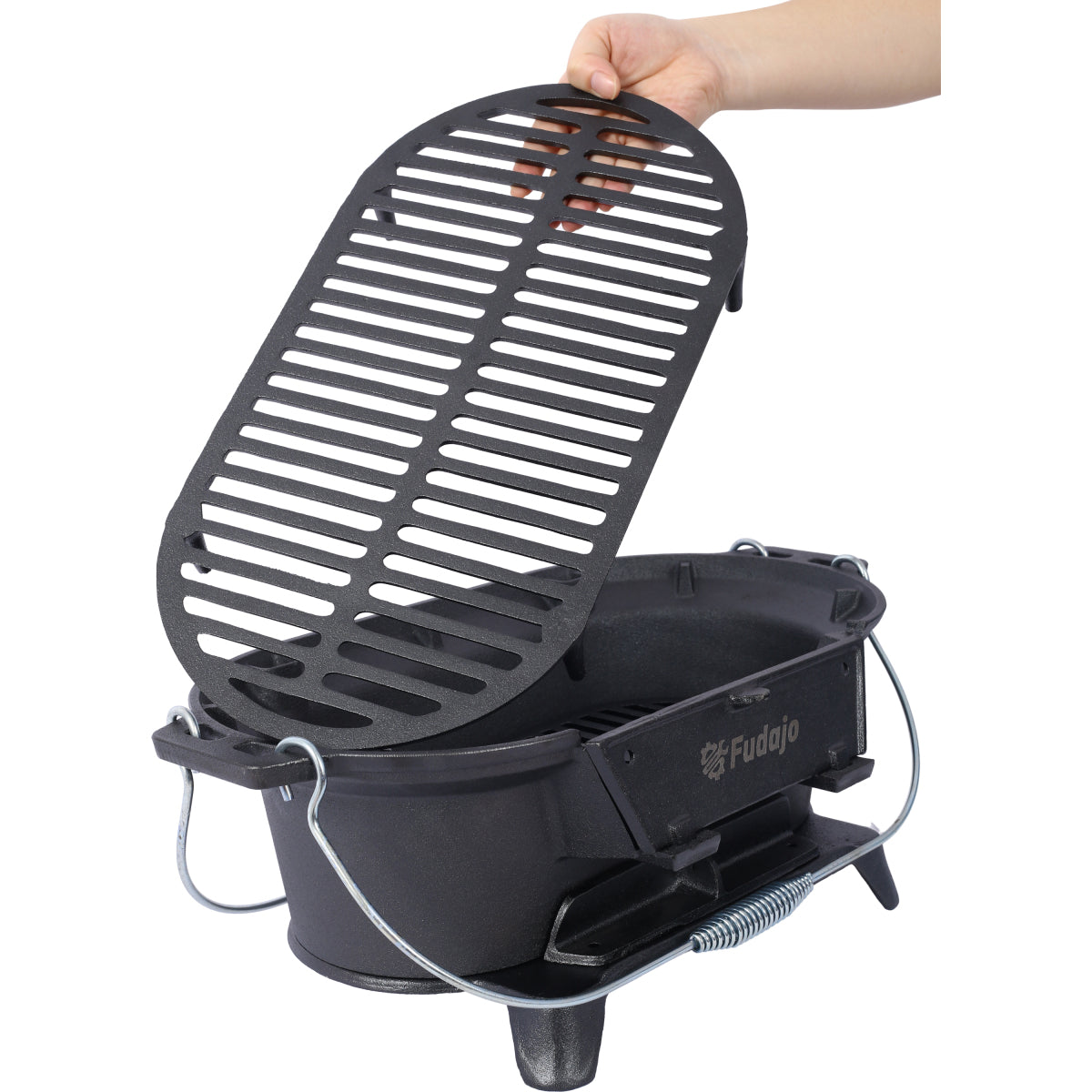 Oval Cast Iron Grill Outdoor, Portable Charcoal Grill and Tabletop Cast Iron Skillet - 100% Cast Iron, Enameled, Durable, Small Charcoal Grill, Camping Stove, Hibachi Grill