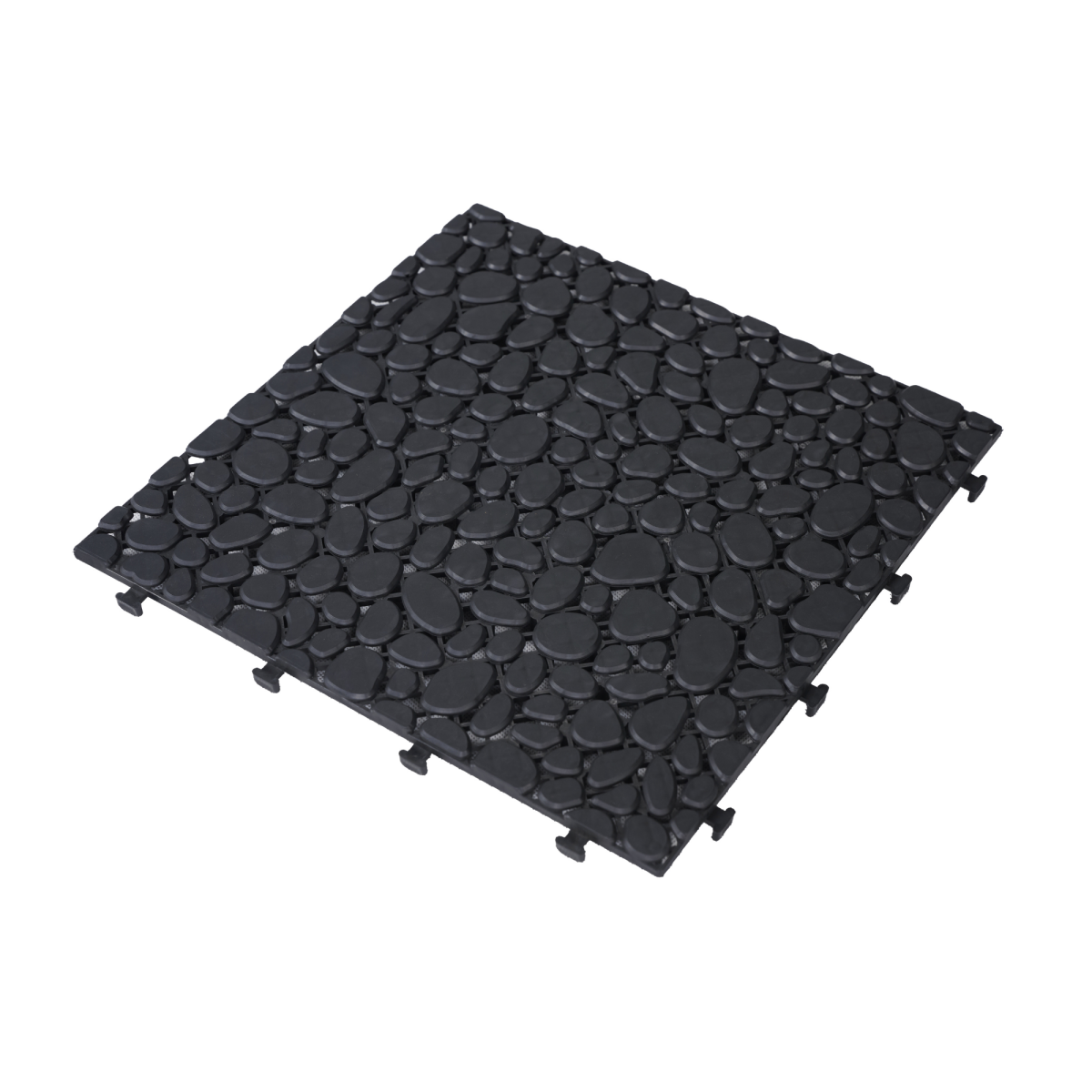 12 x 12 Inch Black Interlocking Deck Tiles Plastic Waterproof Outdoor All Weather Anti-slip Bathroom Shower Balcony Porch Strong Weight Capacity Upto 440 LBS, Pebble Stone Pattern Pack of 12