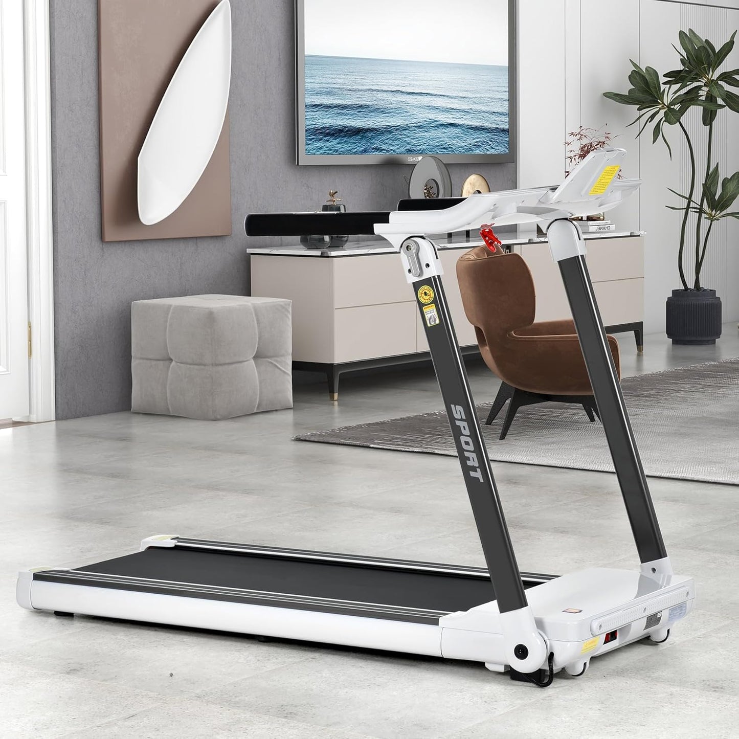 Folding Running Machine Motorised Gym 3.5HP Treadmill Medium 330lbs, Portable Compact Treadmill Foldable for Home Gym Fitness Workout Jogging Walking, Electric Power 14KM/H 2416C