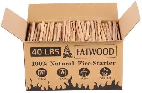 40 Lbs Fatwood Fire Starter Sticks, 100% Natural Pine Kindling Wood, Pine Firewood Firestarter for Campfire, Stove, Fireplace, Bonfires, Grill, Long-Lasting, Quick Ignition (40 LBS)