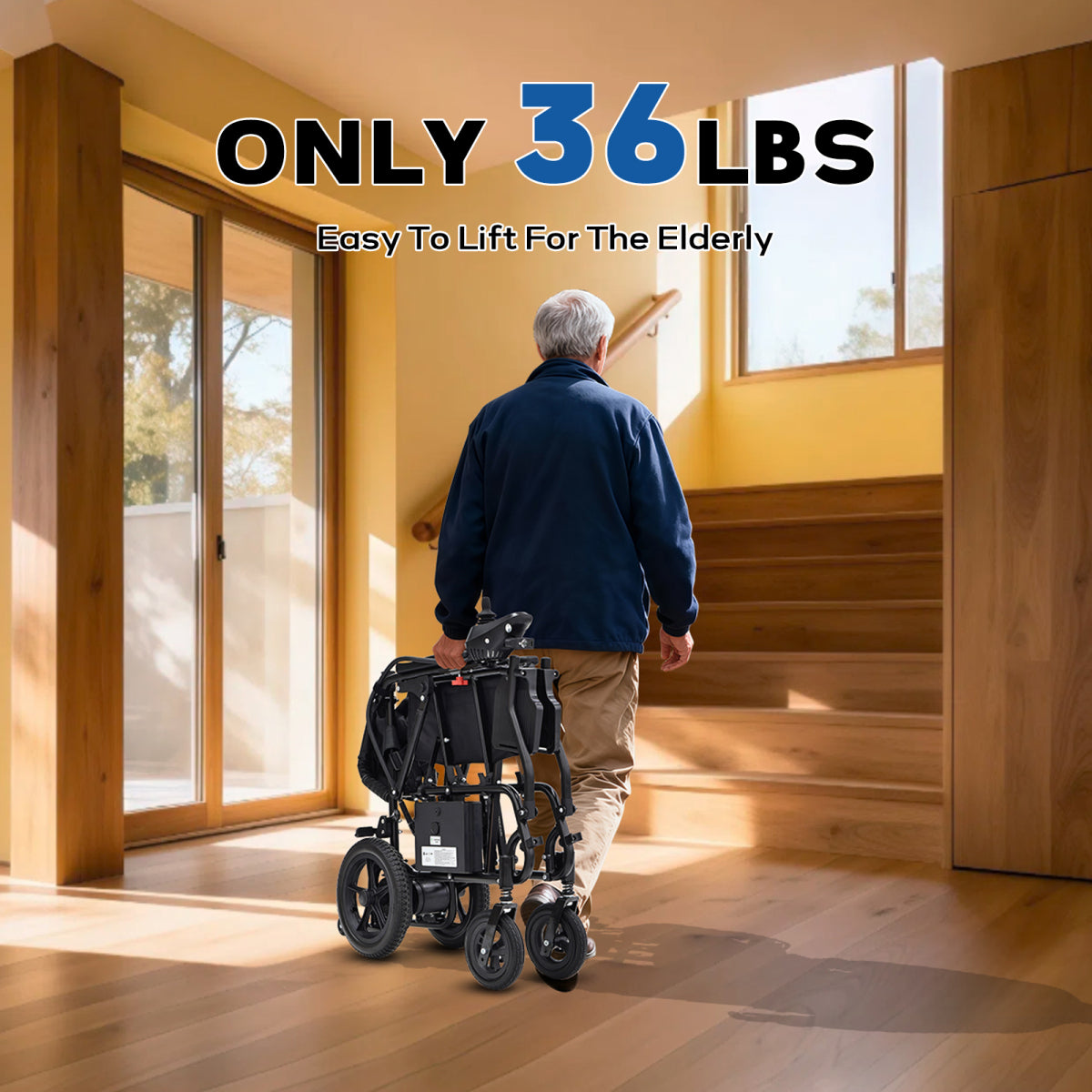 Lightweight Electric Wheelchair for Adults & Seniors - Ultralight 36lbs Foldable Power Wheelchairs, 264LBS Loading Capacity, 12-Mile Long Travel Range, All Terrain, With LED Light & Cup Holder