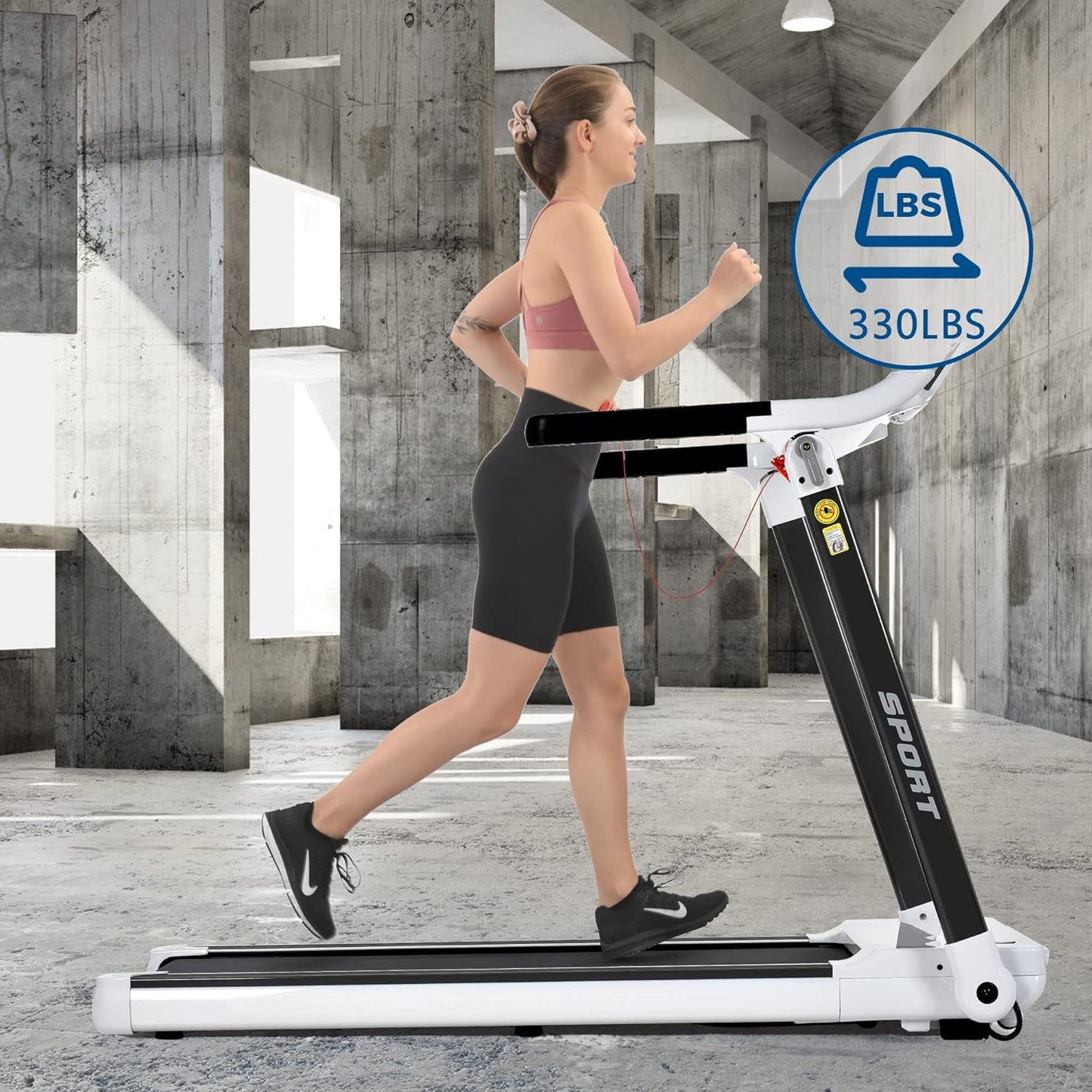 Folding Running Machine Motorised Gym 3.5HP Treadmill Medium 330lbs, Portable Compact Treadmill Foldable for Home Gym Fitness Workout Jogging Walking, Electric Power 14KM/H 2416C