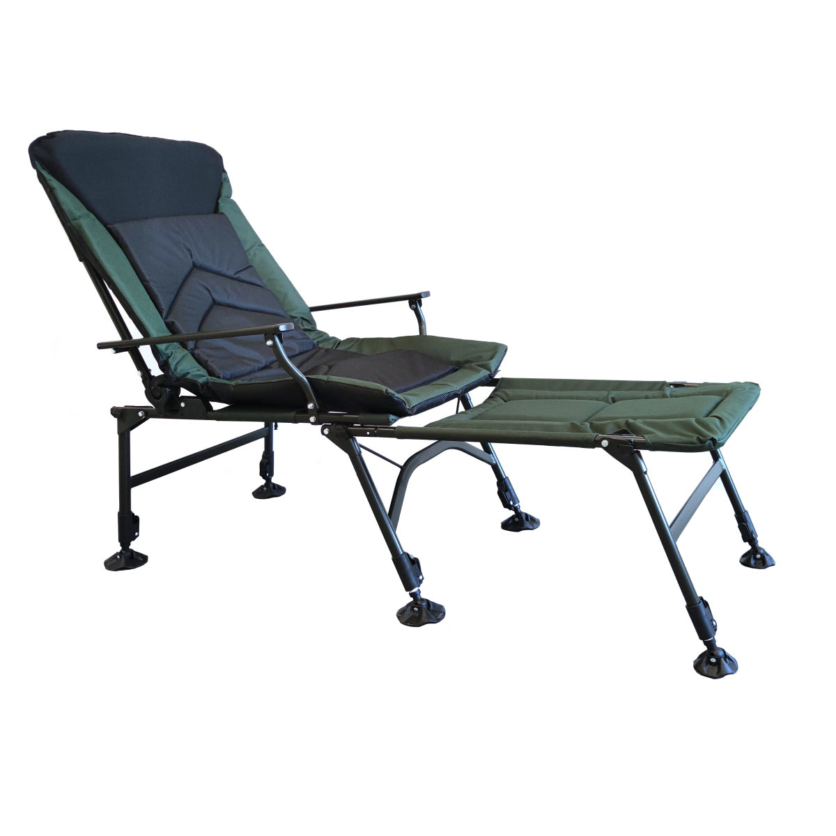 Camping Lounge Chair with Detachable Footrest, Portable Folding Reclining Camping Chair with Adjustable backrest for Indoor and Outdoor Camping Beach Hiking Fishing, Green+black    RR