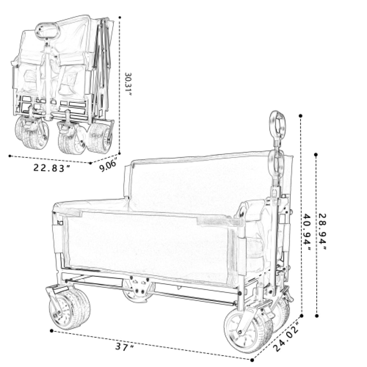 3-in-1 Folding Wagon Cart with Bench Seat & Storage, patent protection- Includes 1 ice pack, 500lbs Heavy-Duty, 180L Capacity All-Terrain Wheels for Camping, Beach, Sports, Garden, dark blue