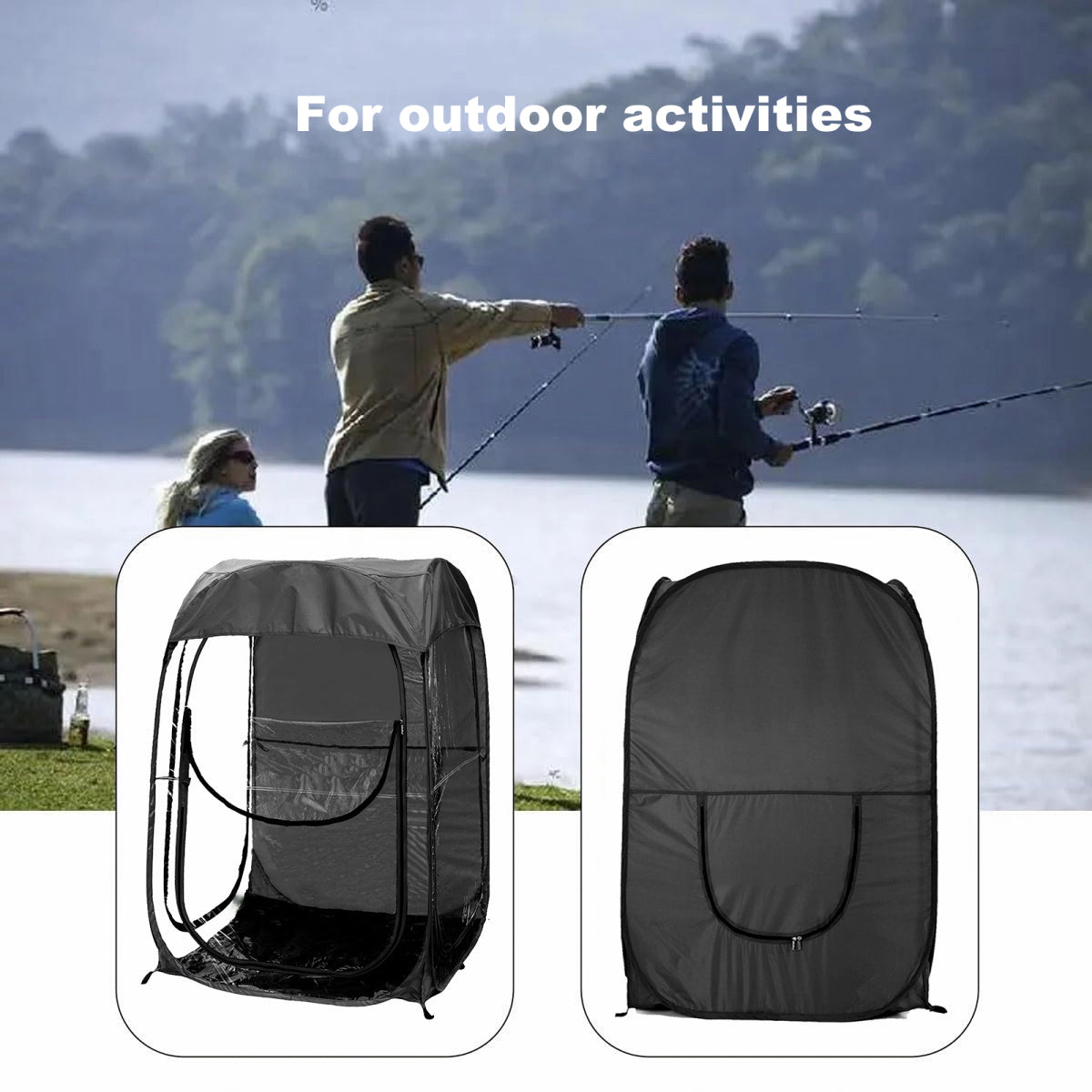 Portable Pop Up Sports Tent, Ideal Shelter for Outdoor Sports Events, Fishing and Camping, Protection from Cold Wind and Rain, Black