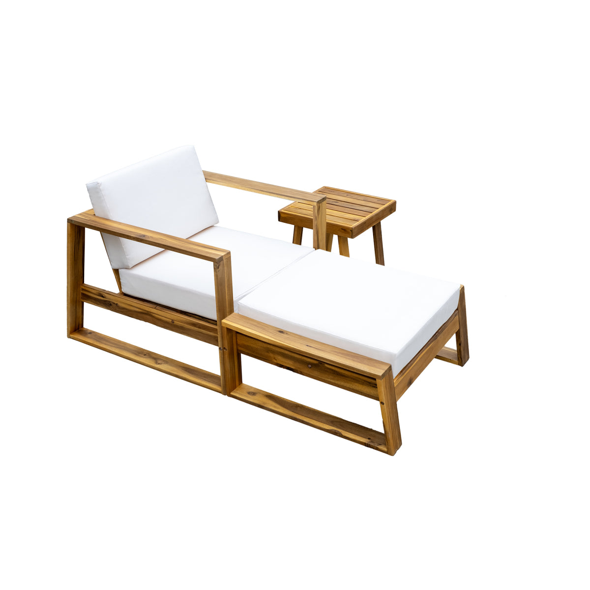 U_STYLE Acacia Wood Outdoor Lounge Set - Chair and Ottoman with Removable Cushions, All-Weather Outdoor Chaise Lounge/Daybed, Perfect for Patios, Balconies, and Gardens
