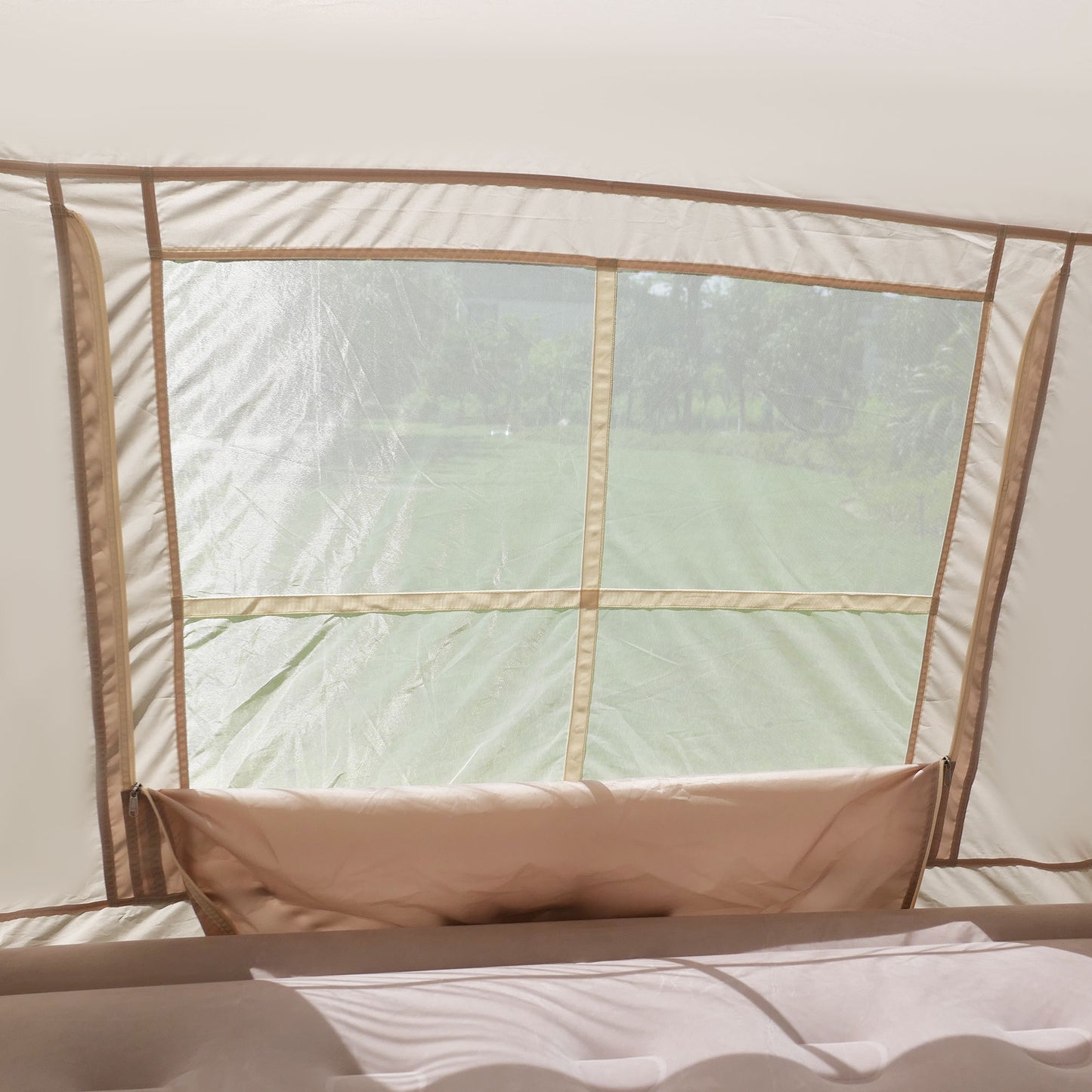 5.72m ² Inflatable Camping Tent, Glamping Tents Easy Setup 4 Season Windproof Outdoor Cotton Tent with Stove Jack & Mesh Windows & Pump